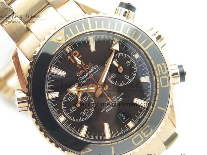 0517 Seamaster Pro Chrono RG Best Edition Black Ceramic Black Dial On RG Bracelet A ComfortFit 8130